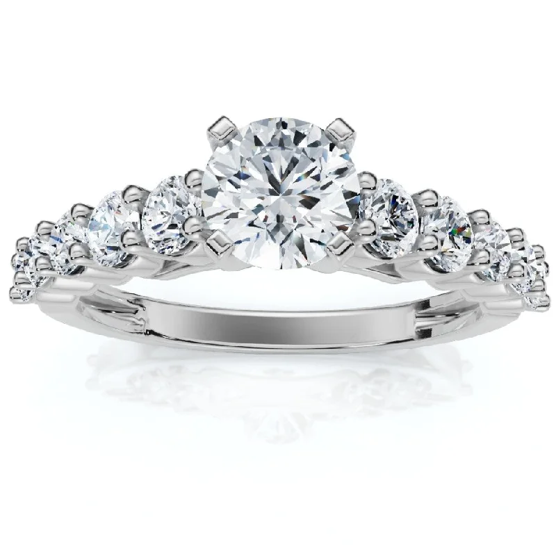 Ladies engagement ring with halo setting-1 1/2Ct Diamond Engagement Ring Round Cut White Gold With Side Stones