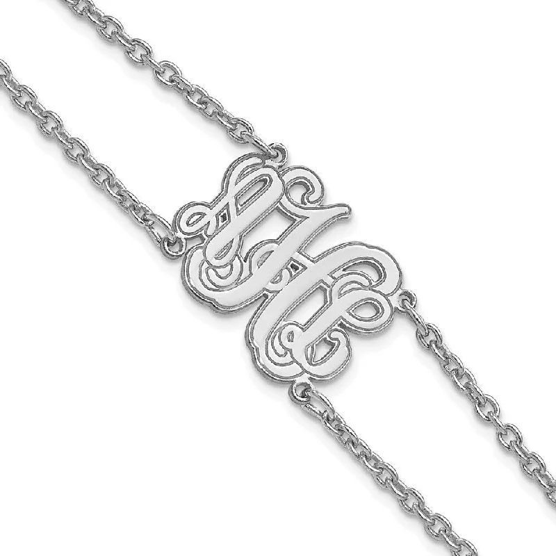 Ladies diamond tennis bracelet-925 Sterling Silver/Rhodium-plated Etched Outline Monogram Double Chain Bracelet