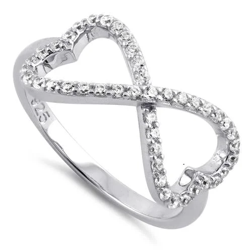 Ladies three-stone engagement ring-Sterling Silver Infinity Heart CZ Ring