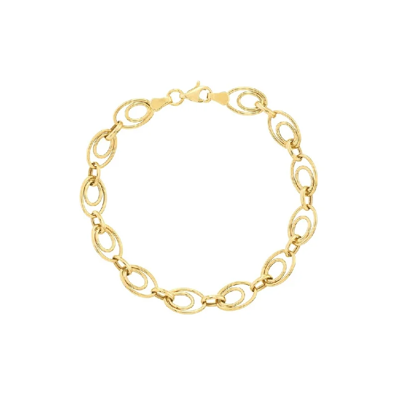 Ladies luxury gold bracelet-Curata 14k Yellow Gold 7.25" Gradual Double Oval Link Bracelet