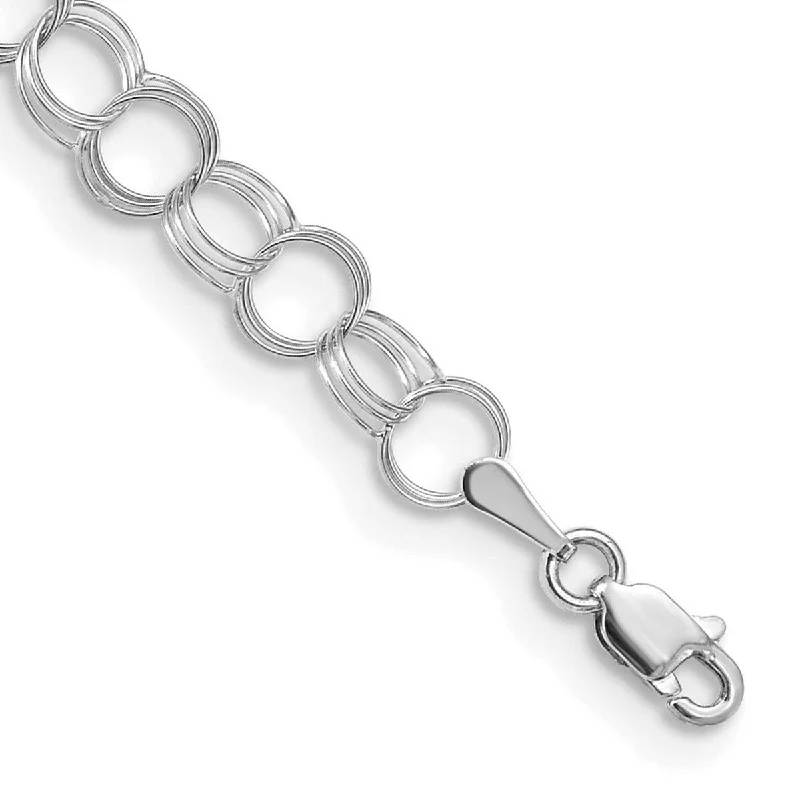 Ladies custom bracelet-Curata 6mm 14k White Gold 6mm Solid Triple Link Charm Bracelet Options: 7" 8"