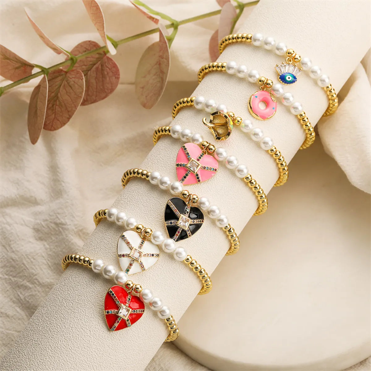 Ladies bangles for women-Ig Style Simple Style Heart Shape Eye Umbrella Copper Beaded Enamel Inlay Zircon Bracelets