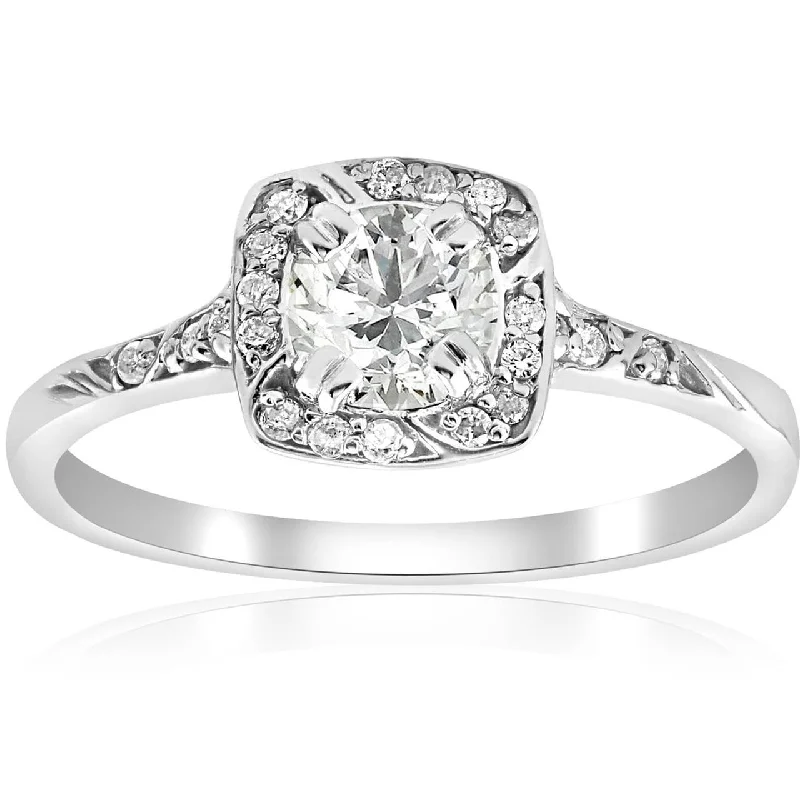 Ladies round diamond engagement ring-1 ct Cushion Halo Diamond Engagement Ring White Gold