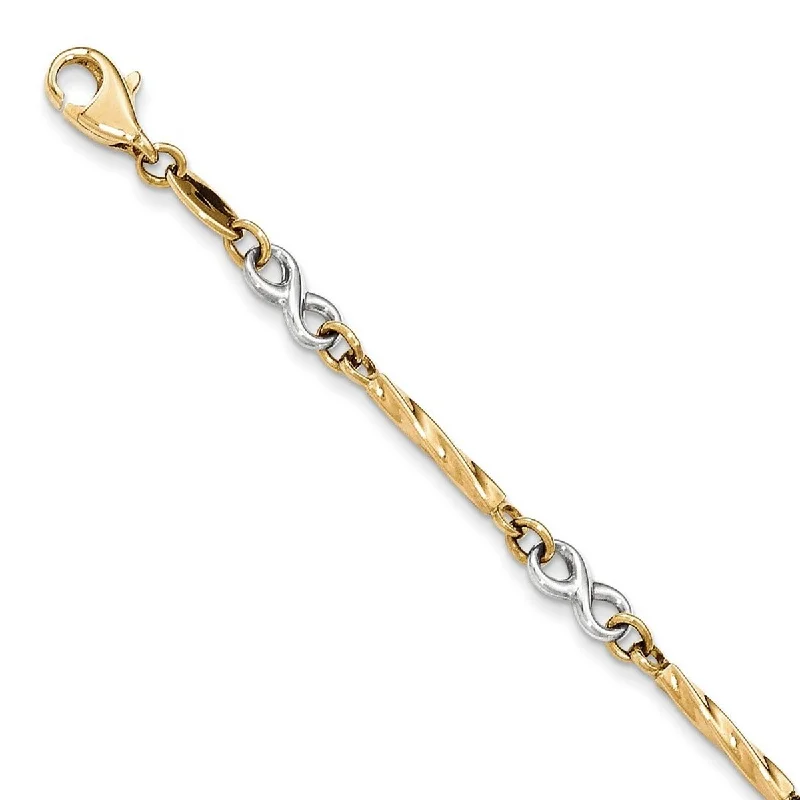 Ladies silver bracelet-Curata 14k Two Tone Gold 7.5" 5mm Infinity Twwist Bar Bracelet