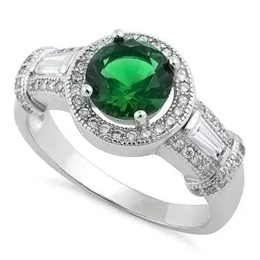 Ladies emerald-cut ring-Sterling Silver Classic Emerald CZ Ring