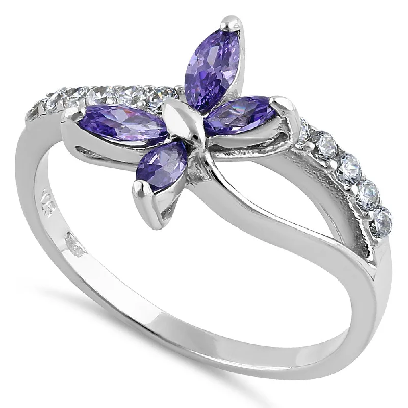 Ladies stackable ring-Sterling Silver Butterfly Amethyst CZ Ring