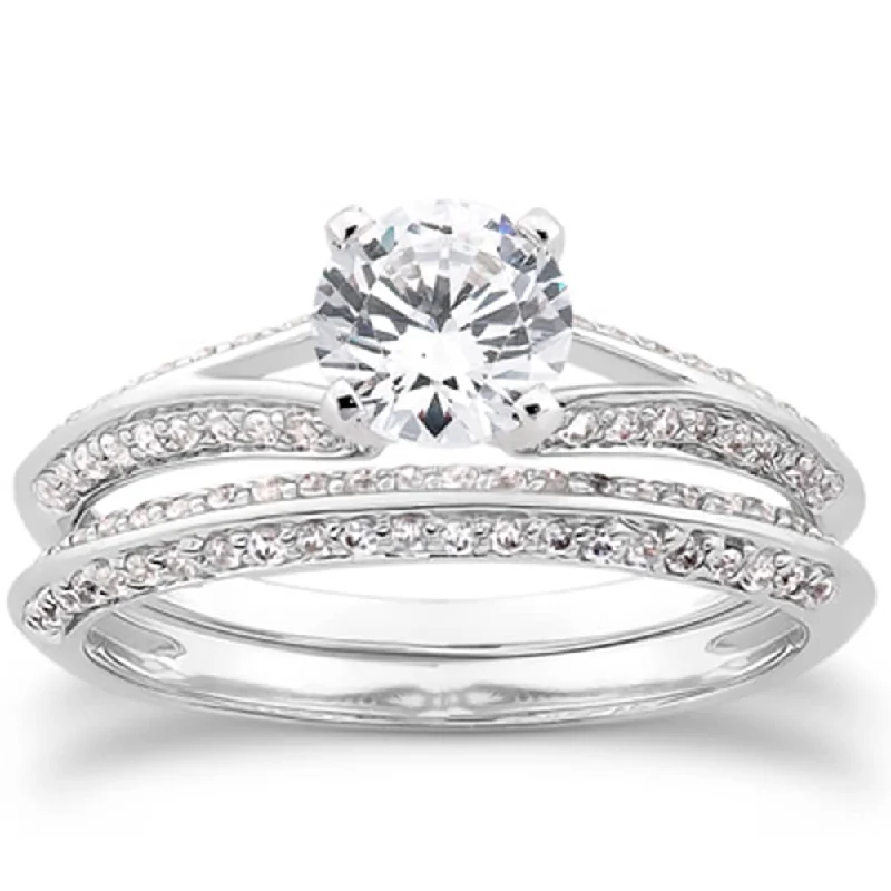 Ladies engagement ring with channel set diamonds-3/4ct Split Shank Diamond Engagement Wedding Ring Set White Gold