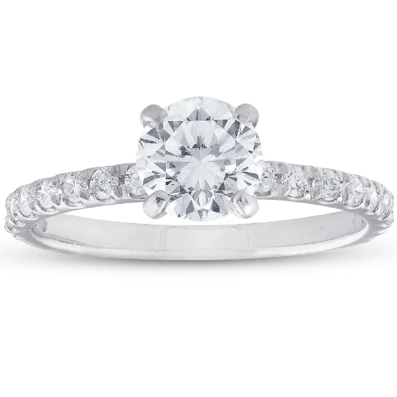 Ladies custom wedding engagement ring set-1ct Diamond Engagement Ring White Gold Claw Prong