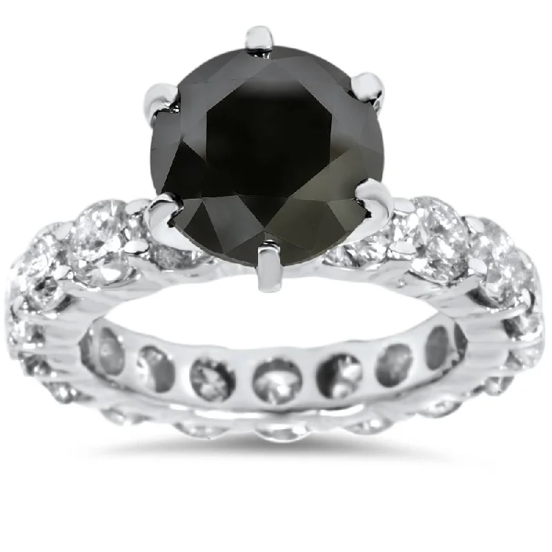 Ladies custom platinum engagement ring-8CT Treated Black & White Diamond Eternity Engagement Ring Solid White Gold