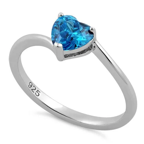 Ladies custom-made ring-Sterling Silver Blue Topaz Heart CZ Ring