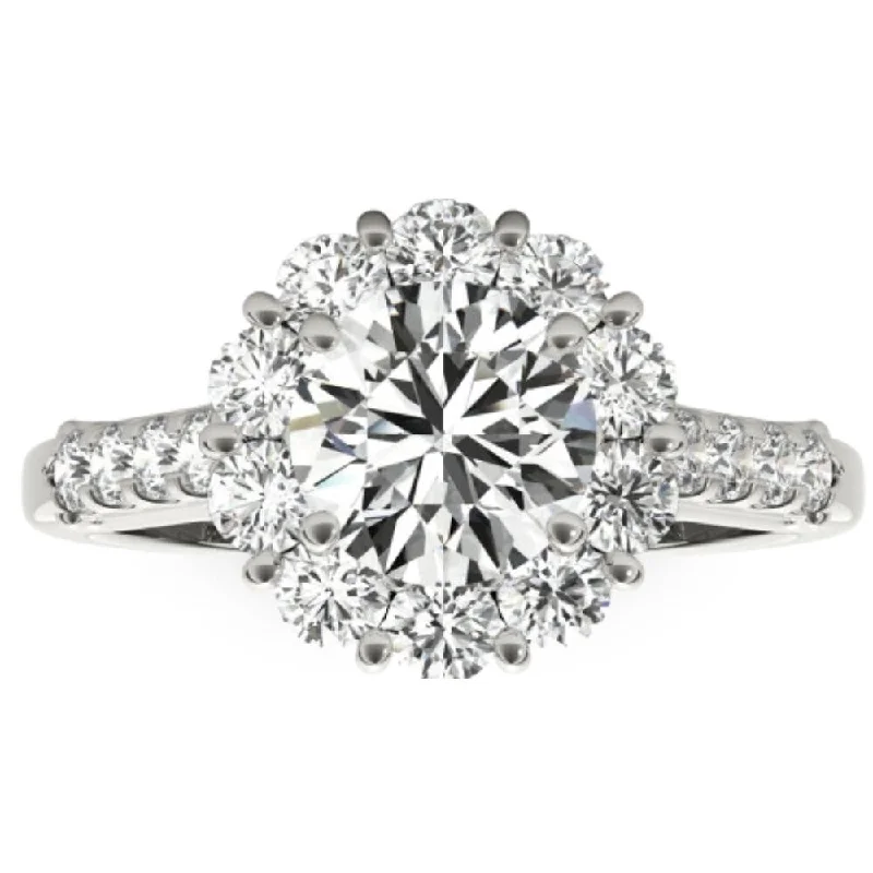 Ladies engagement ring with channel set diamonds-2 1/2 Ct Halo Diamond Engagement Ring White Gold Lab Grown