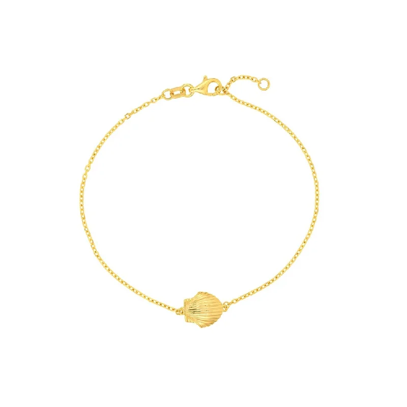 Ladies bangle bracelet-Curata 14k Yellow Gold 7.5" Single Seashell Station Adjustable Bracelet