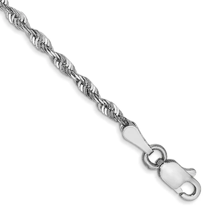 Ladies pearl bangle-Curata 10k White Gold 2.25mm Sparkle Cut Lightweight Rope Chain Bracelet Options: 7" 8"