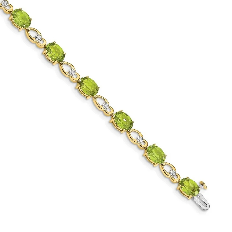 Ladies eternity bangle-Curata 5mm 14k Peridot Diamond Bracelet