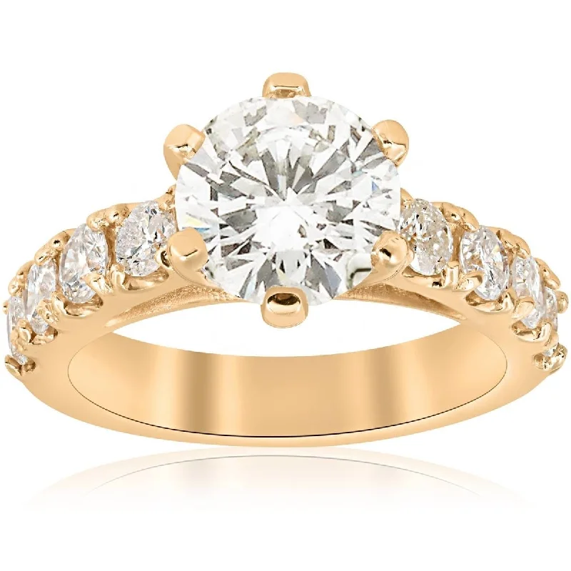 Ladies rose gold engagement ring-Certified 4 1/2Ct TW Diamond Engagement Ring Yellow Gold Lab Grown