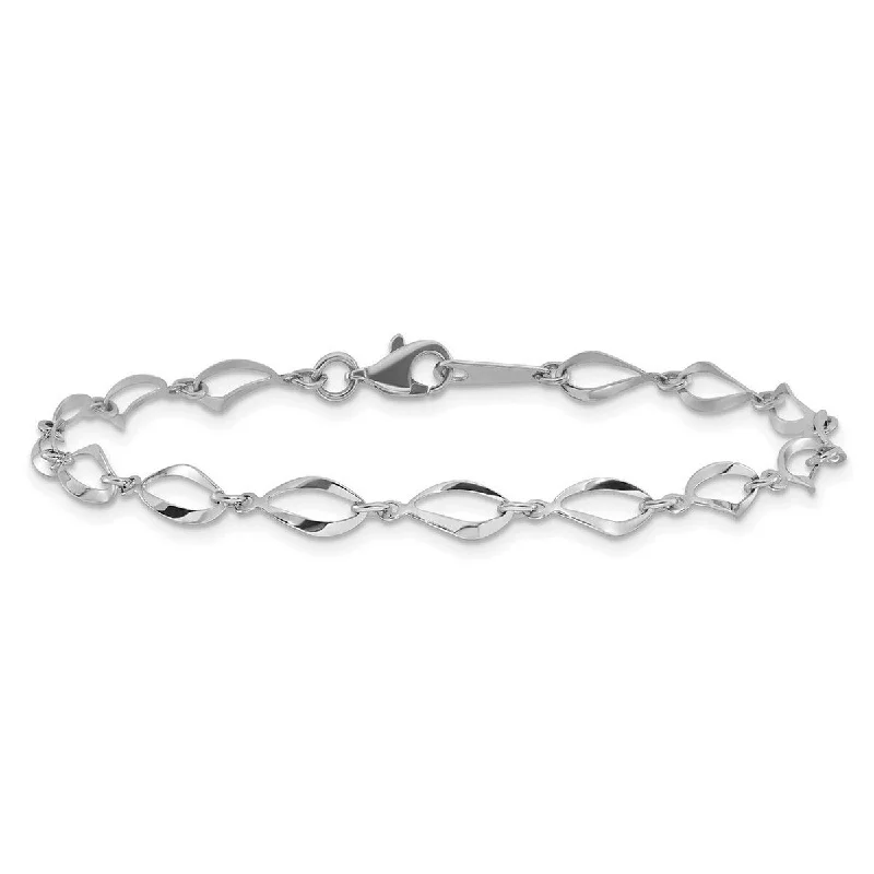 Ladies wedding bangle-Curata 10k White Gold 7.25" Polished Open Pear Links Bracelet