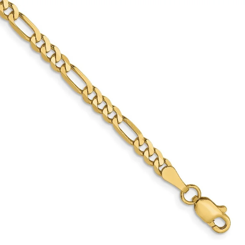 Ladies trendy bangles-Curata 10k Yellow Gold 3.25mm Flat Figaro Chain Bracelet Options: 7" 8"