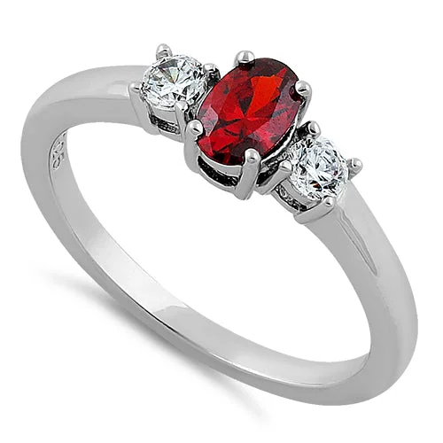 Ladies engagement ring with sapphire-Sterling Silver Oval Cut Garnet CZ Ring