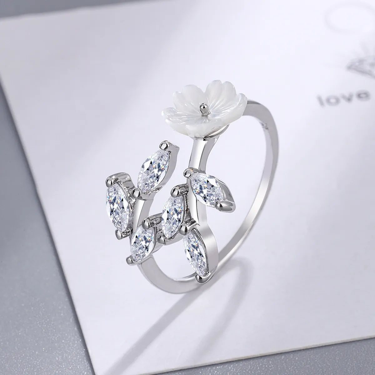 Ladies wedding ring set with diamonds-Japanese Style Flower Copper Plating Inlay Zircon White Gold Plated Rings