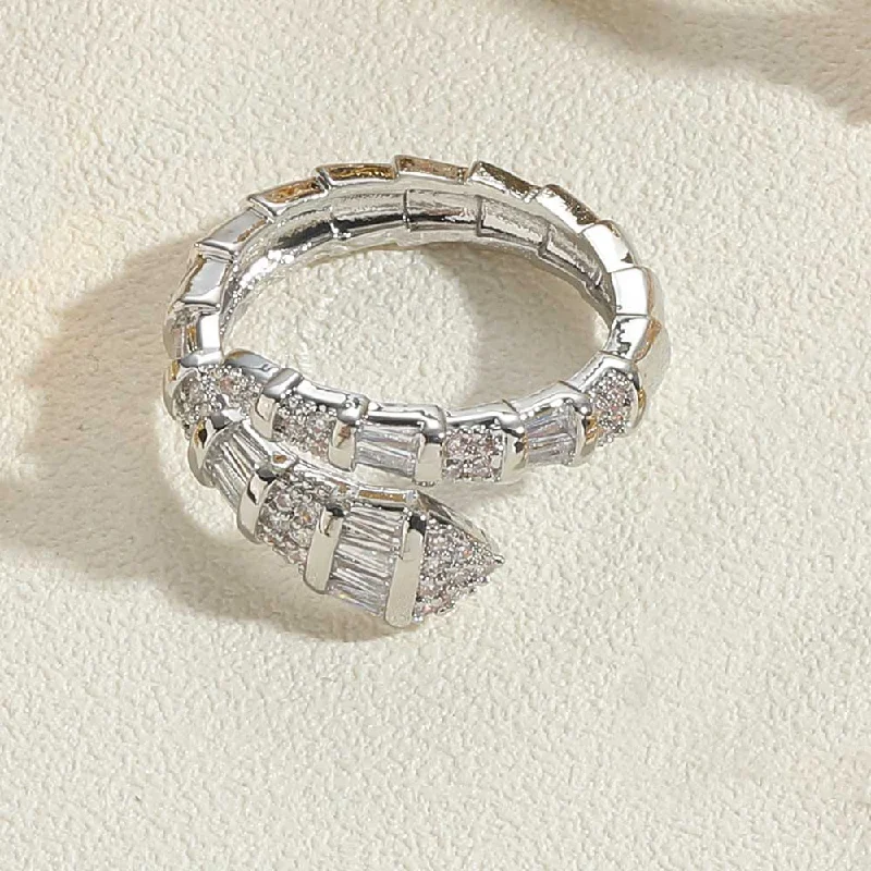 White Zircon Snake Ring in Real Platinum