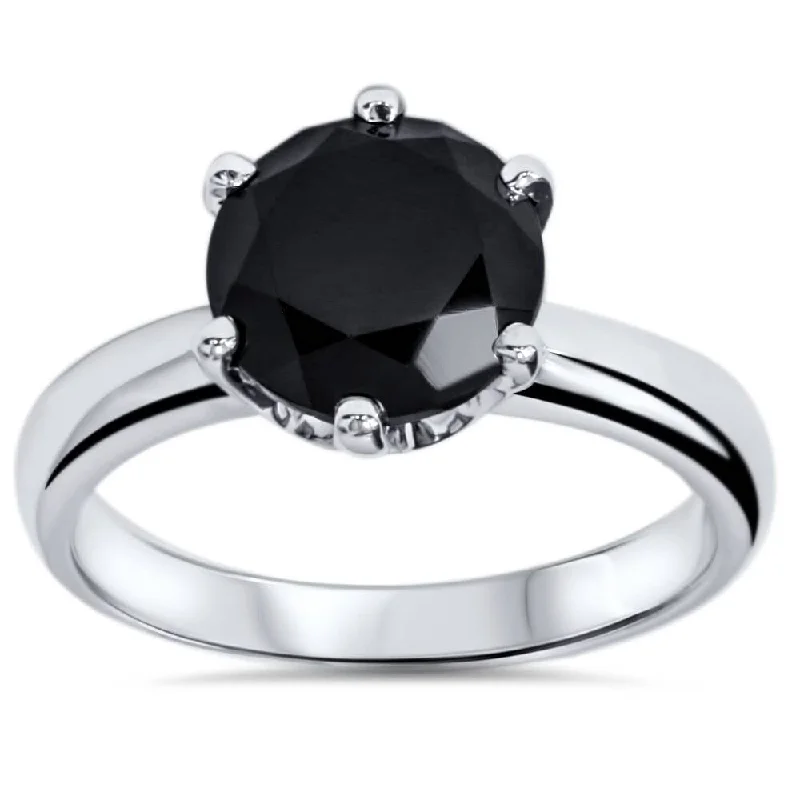 Ladies custom halo engagement ring-2 ct Treated Black Diamond Solitaire Engagement Ring White Gold