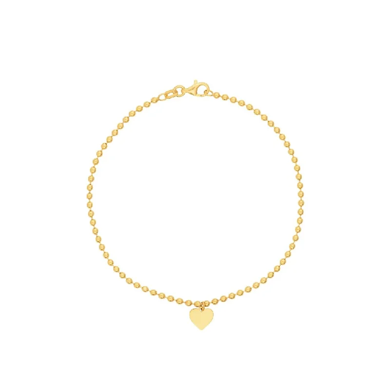 Ladies colorful bangles-Curata 14k Yellow Gold 7.5" Dangling Heart 2mm Beaded Chain Bracelet