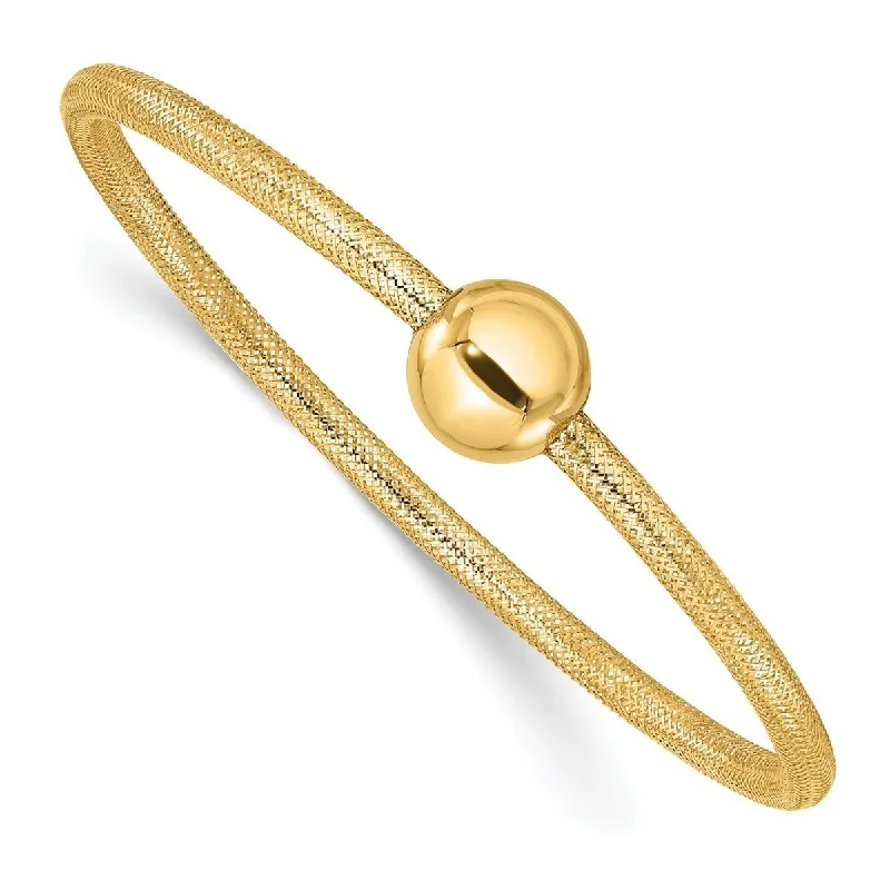 Ladies bohemian bangle-Curata 14k Yellow Gold 7.5" Polished Bead Mesh Stretch Bracelet