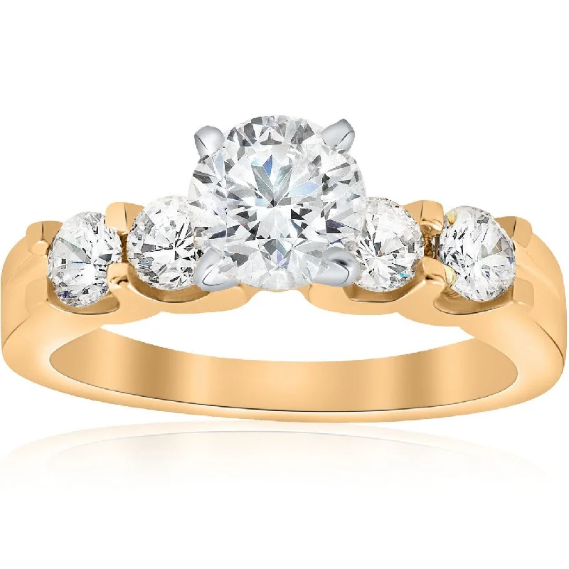 Ladies diamond engagement ring with halo-1 3/4ct Diamond Yellow Gold Engagement Ring U Prong Round Cut