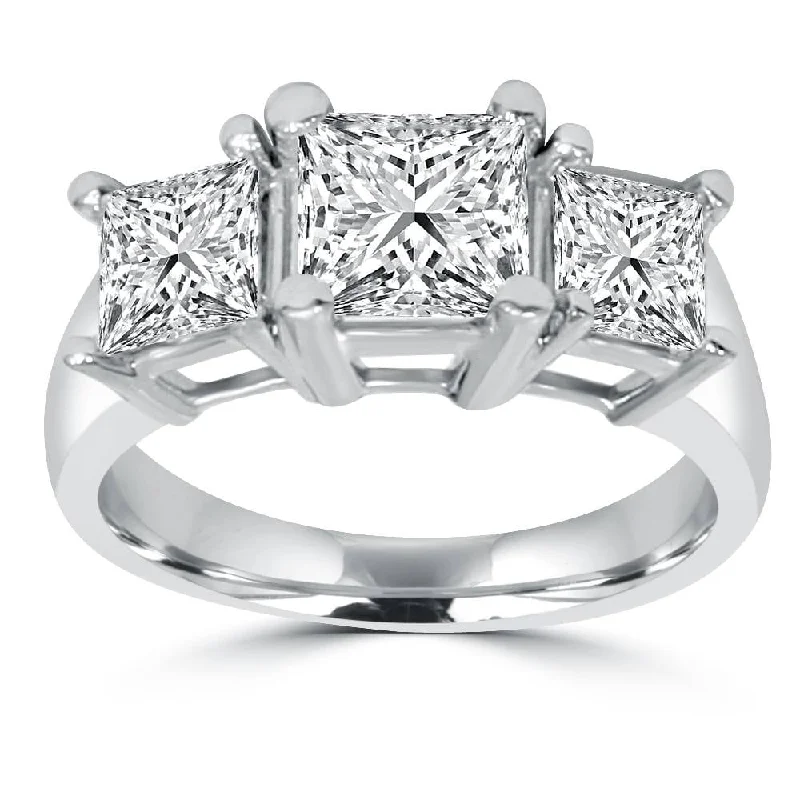 Ladies 18k gold engagement ring-2ct 3 Stone Princess Cut Real Diamond Engagement Ring White Gold