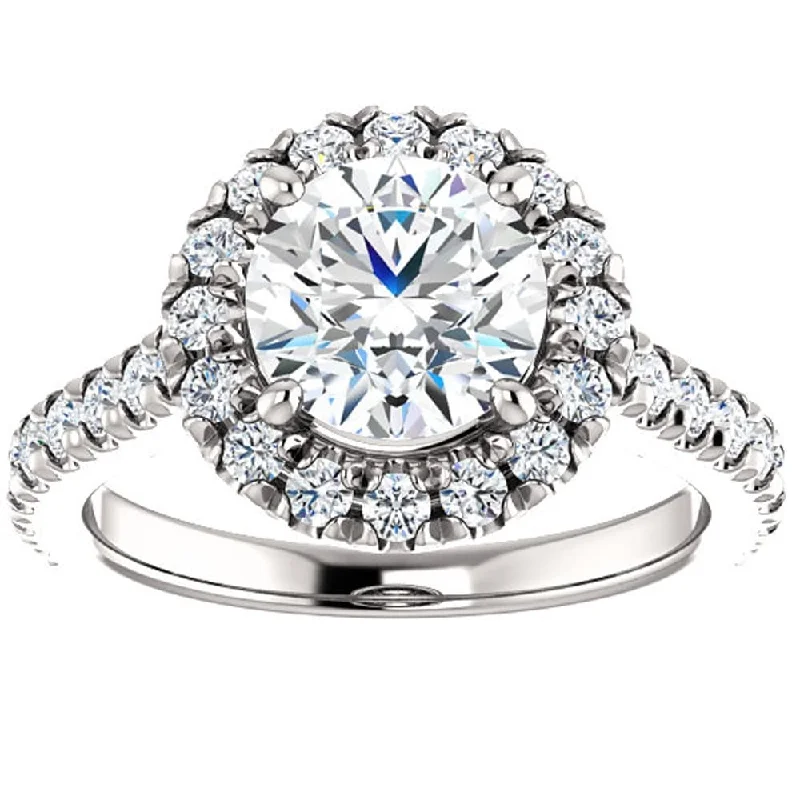 Ladies gold engagement ring-Certified 2 1/2Ct Halo Diamond Round Engagement Ring White Gold Lab Grown