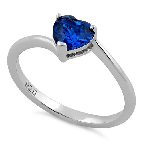 Ladies pear-shaped ring-Sterling Silver Blue Spinel Heart CZ Ring