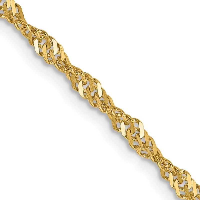 Ladies statement gold bracelet-Curata 10k Yellow Gold Solid 2mm Singapore Chain Bracelet Options: 7" 8"