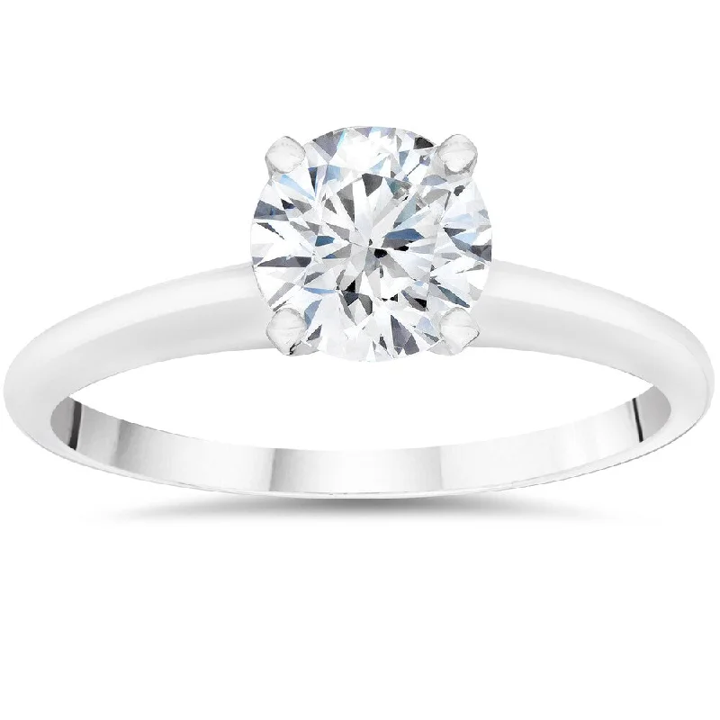 Ladies 1 carat diamond engagement ring-14k White Gold 3/4ct Round Cut Lab Grown Eco Friendly Diamond Solitaire Engagement Ring