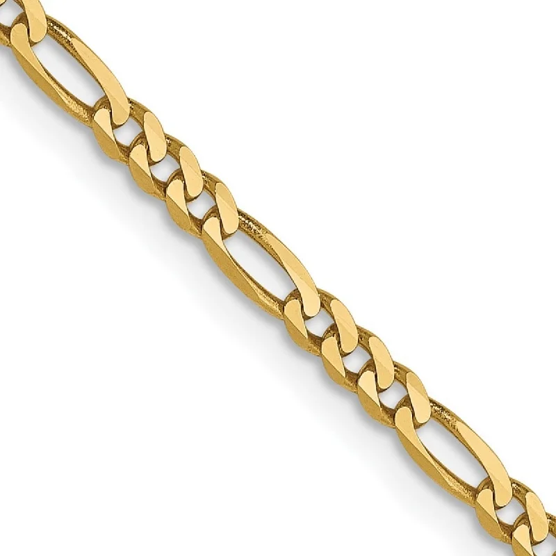 Ladies boho bracelet-Curata 14k Yellow Gold 2.2mm Flat Figaro Chain Bracelet