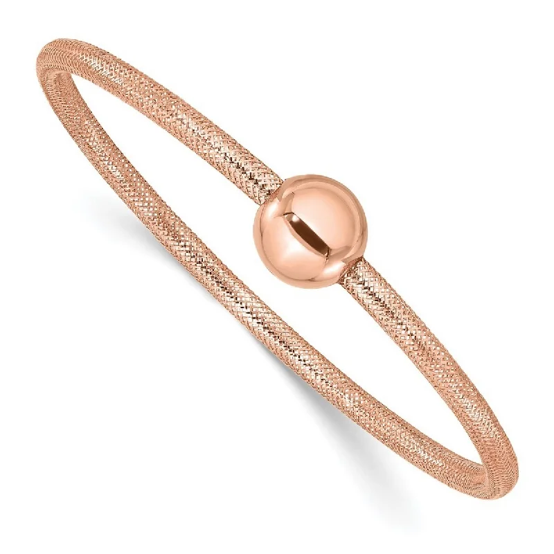 Ladies custom charm bangle-Curata 14k Rose Gold 7" 3mm Polished Bead Stretch Mesh Slip-on Bracelet