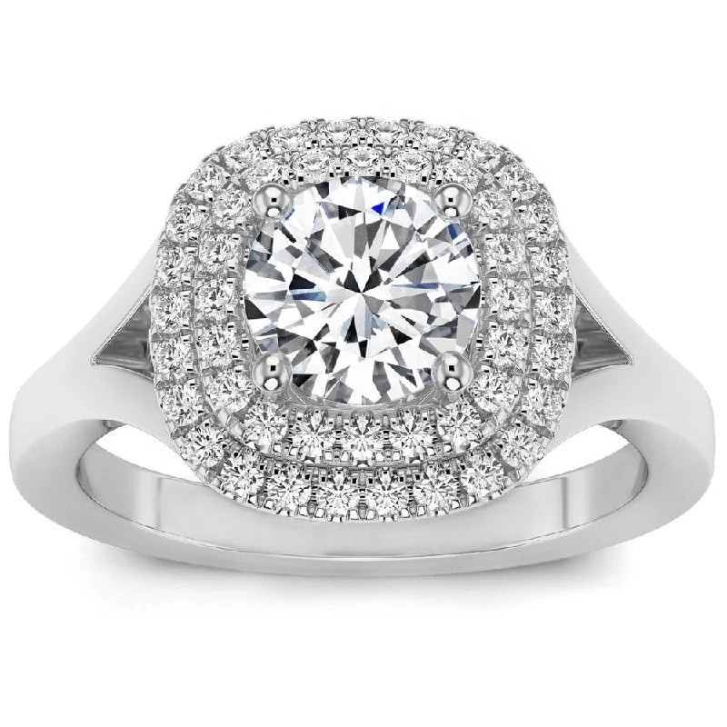 Ladies 14k engagement ring-1 3/4Ct TW Double Cushion Halo Diamond Engagement Ring Lab Grown Gold