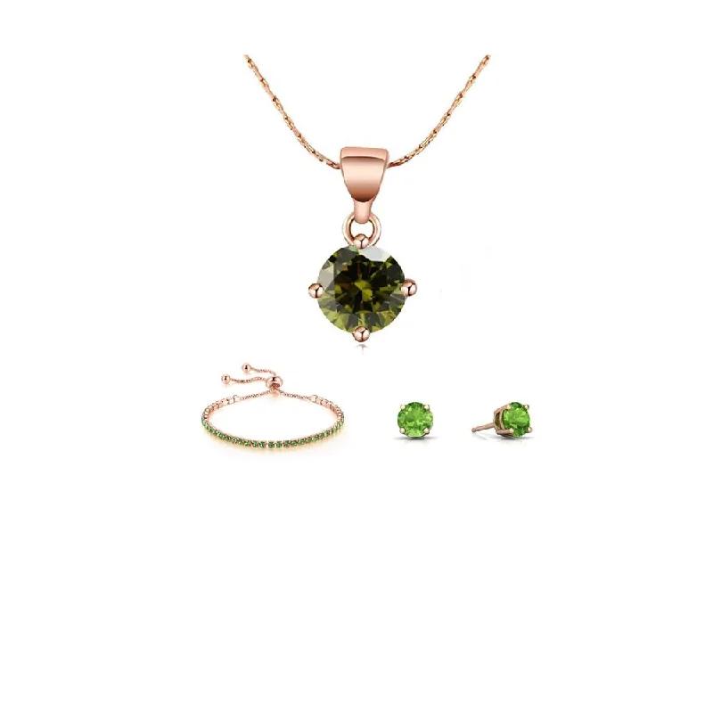 Ladies silver bangle-10K Rose Gold Created Peridot Jewelry Set Necklace Earrings Bracelet 7 Ct - 7CT