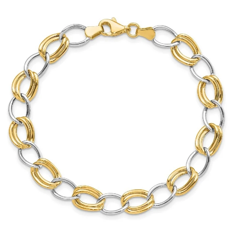 Ladies tennis bracelet-Curata 10k Two tone Gold 7.5" 6mm Polished Open Oval Link Bracelet