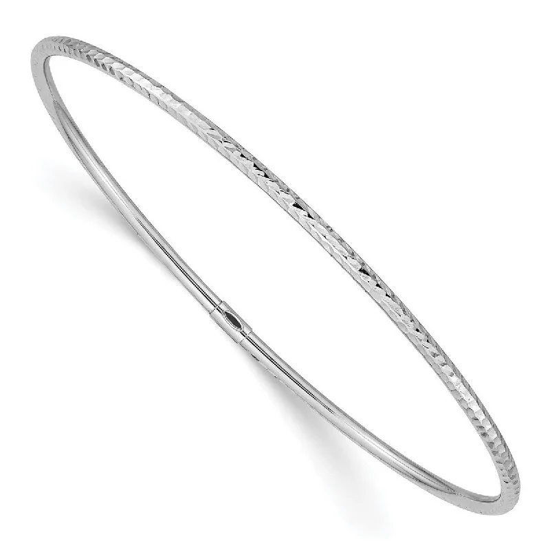 Ladies initial bracelet-Curata 10k White Gold 8" 2mm Diamond-cut Slip on Bangle Bracelet