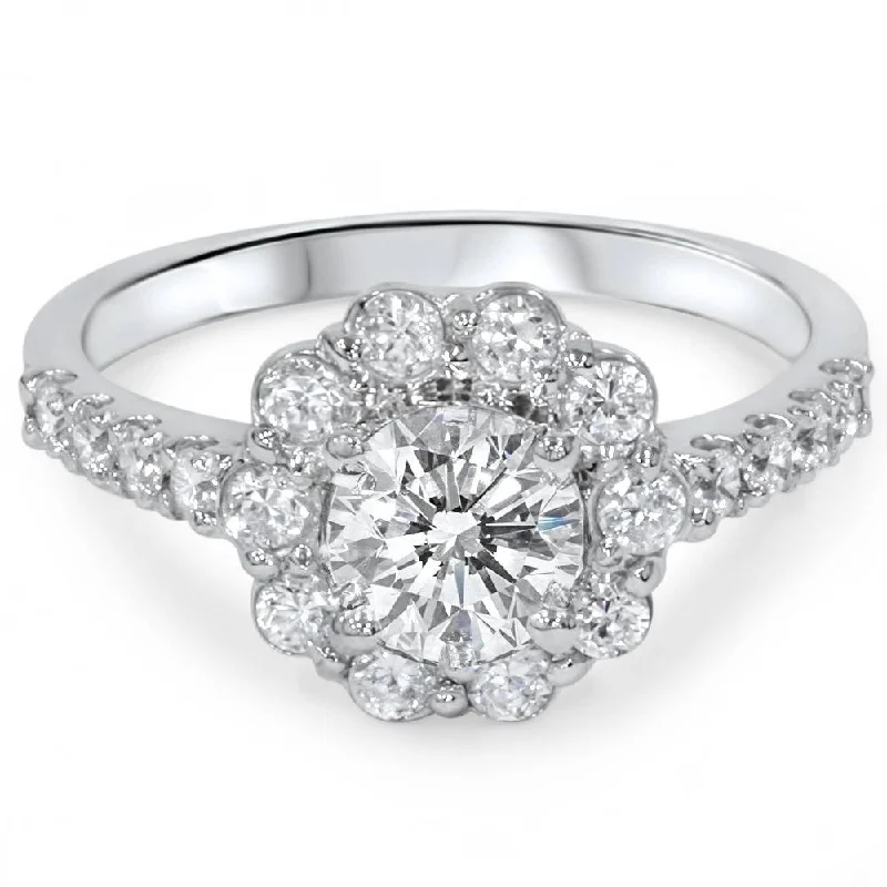 Ladies engagement ring with a split shank-2 1/6ct Diamond Halo Engagement Ring White Gold