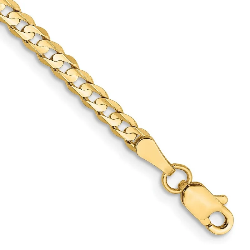 Ladies black bracelet-Curata 14k Yellow Gold 3mm Open Concave Curb Chain Bracelet Options: 7" 8"