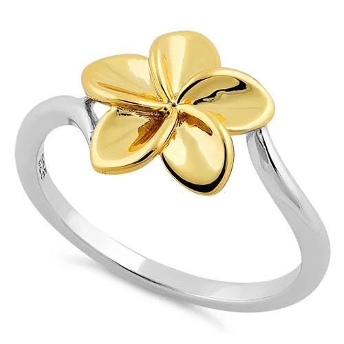 Ladies engagement ring set-Sterling Silver Two Tone Gold Plated Plumeria Ring