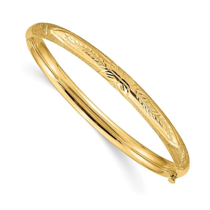 Ladies trendy cuff bracelet-Curata 10k Yellow Gold 7" 5mm Florentine Hinged Bangle Bracelet