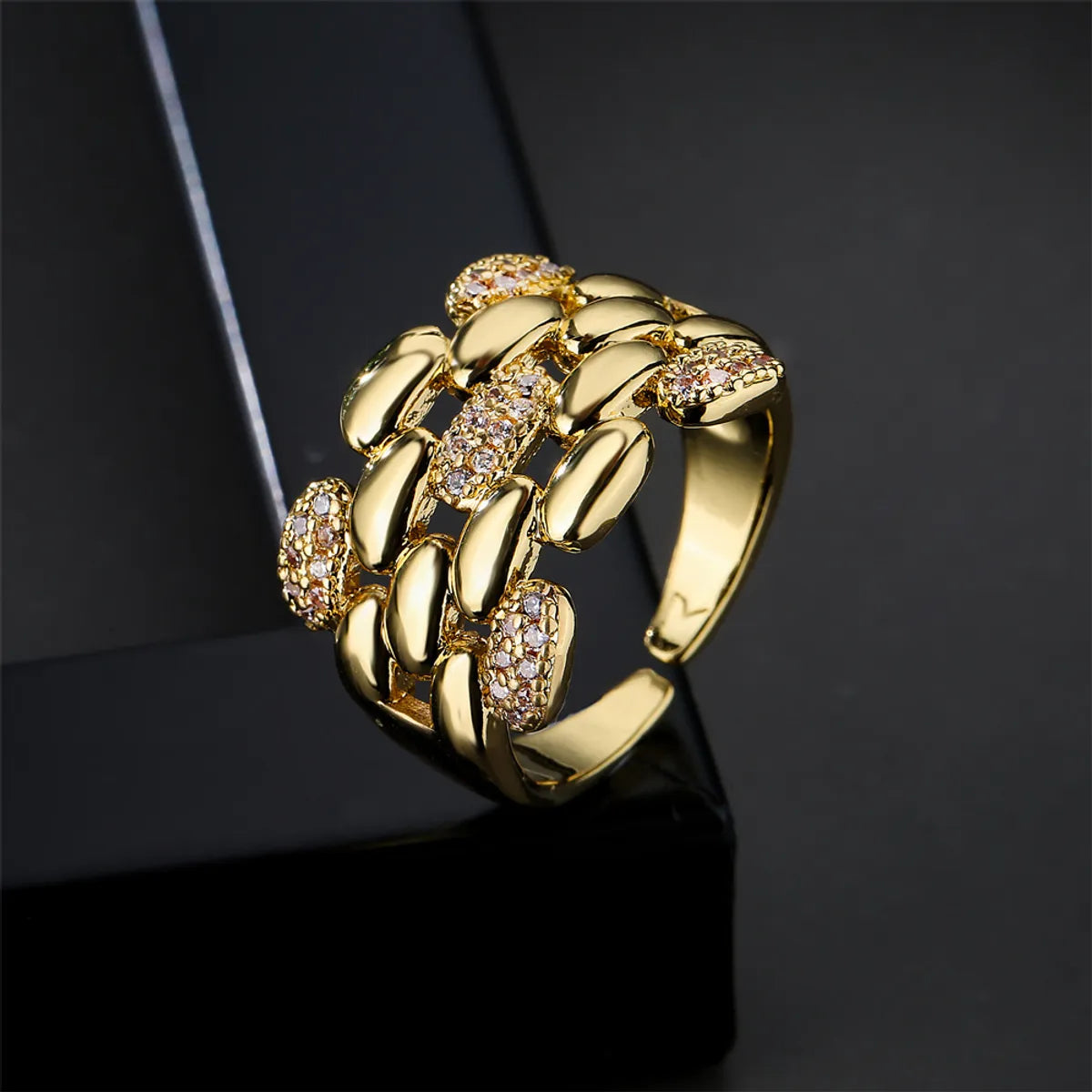 Ladies engagement ring-Fashion Geometric Micro-set Zircon Geometric Open Copper Ring