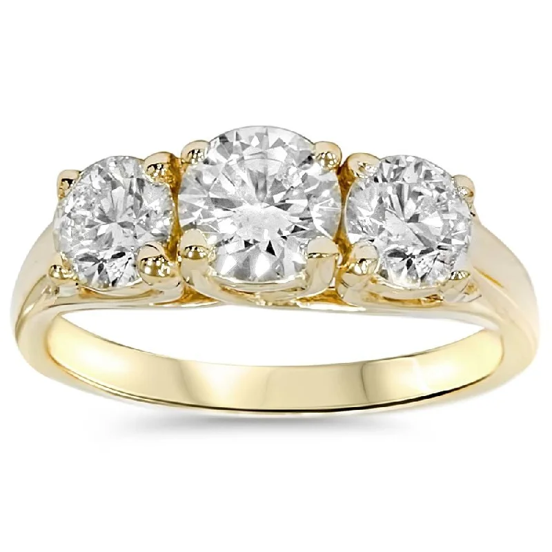 Ladies engagement ring with multiple stones-1 3/4ct Three Stone Trellis Diamond Engagement Anniverary Ring Yellow Gold