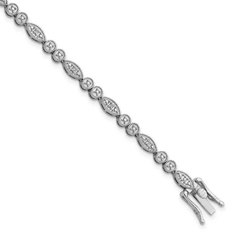 Ladies silver tennis bracelet-Curata 925 Sterling Silver Polished Box Catch Closure Diamond Bracelet