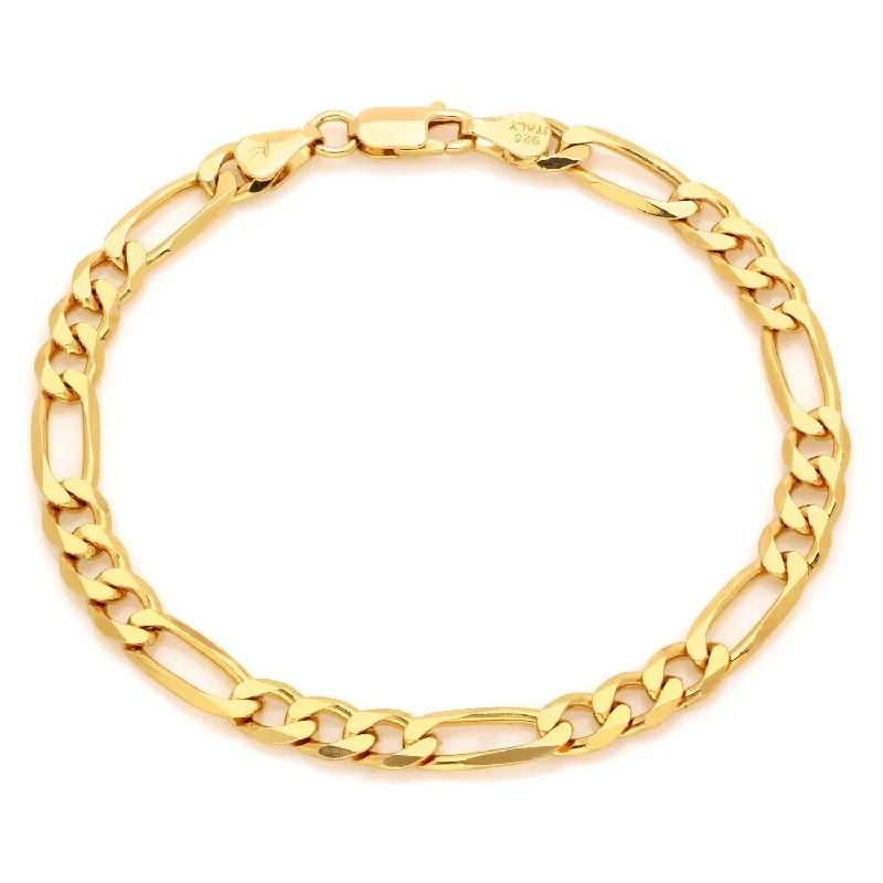 Ladies silver chain bracelet-Roberto Martinez Yellow Gold Plated Silver 6 mm Diamond-cut Figaro Bracelet