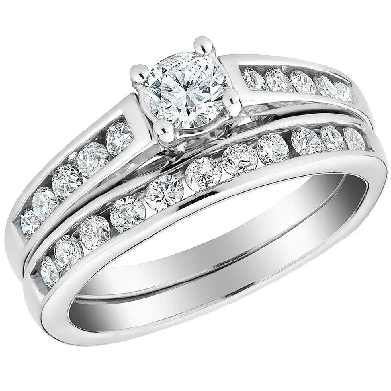 Ladies classic engagement ring-1 1/10ct Diamond Channel Set Engagement Matching Wedding Ring Set 10k White Gold