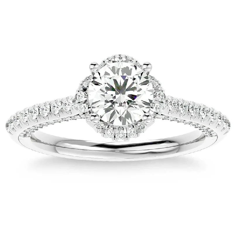 Ladies unique wedding engagement ring-1 1/2Ct Moissanite & Diamond pave Engagement Ring White Yellow Rose Gold