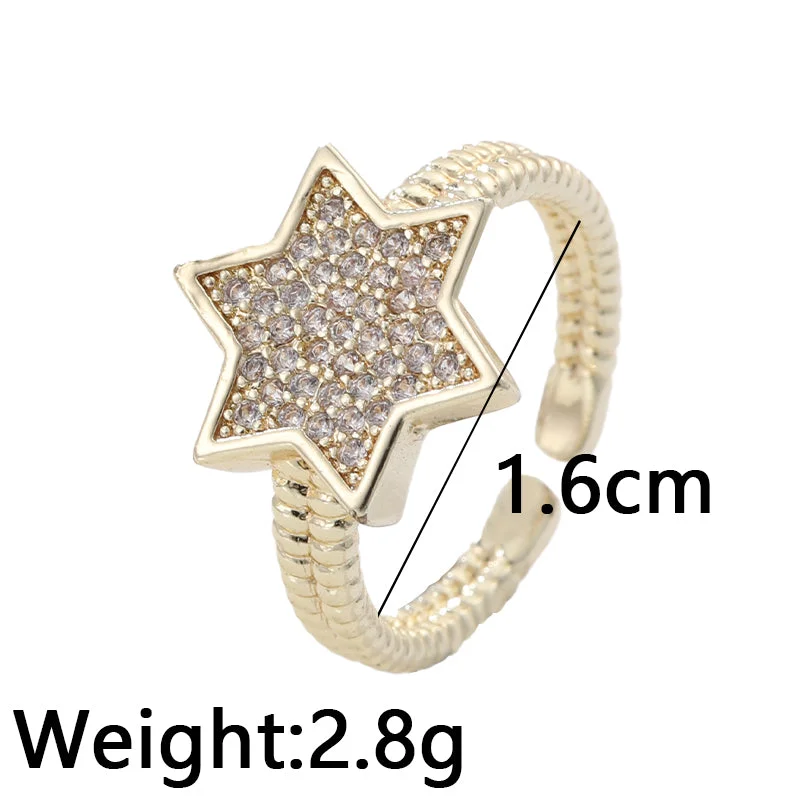 Ladies luxury engagement ring-Casual Korean Style Star Copper Inlay Zircon Open Rings